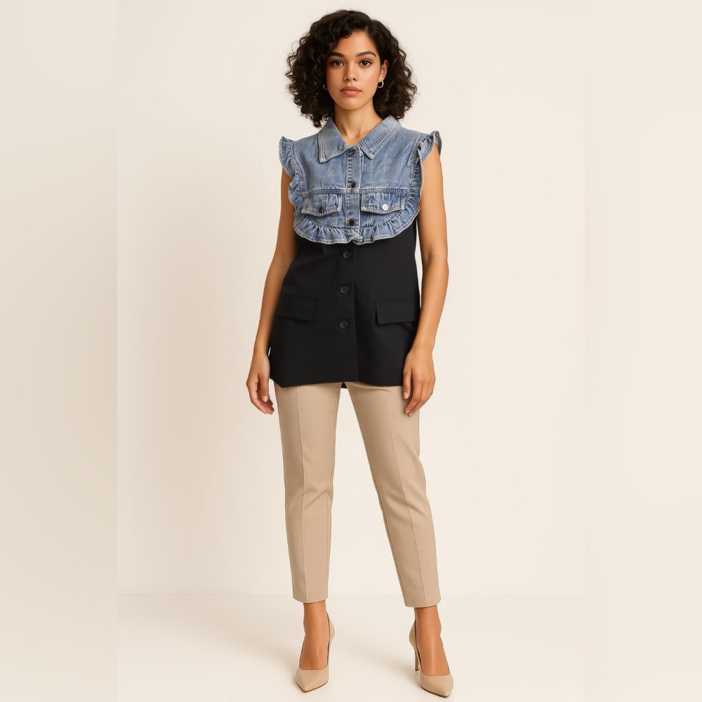 Two-Tone Denim Vest with Contrast